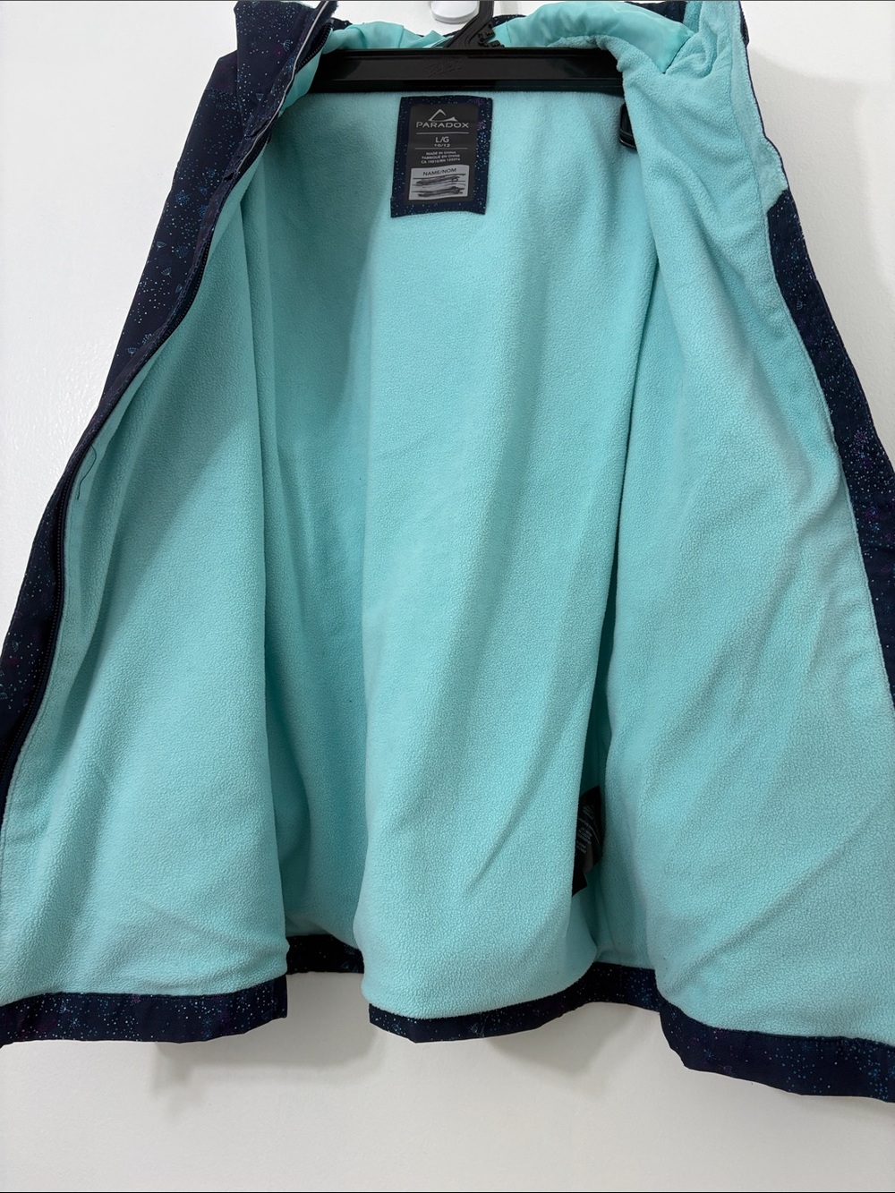 Paradox Girls Jacket Fleece Lined Pockets Hood Navy w/ Tiny Detail Print Large - Picture 9 of 14